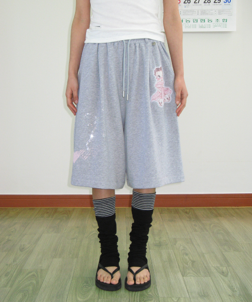 BETTY BOOP DREAMY RIBBON SWEAT BERMUDA PANTS GREY