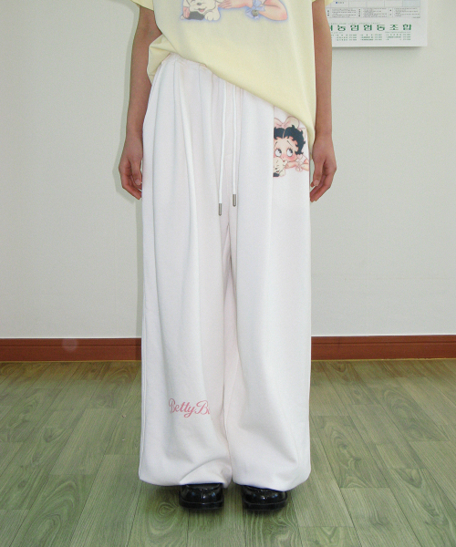 BETTY BOOP LETTERING SWEAT JOGGER PANTS WHITE