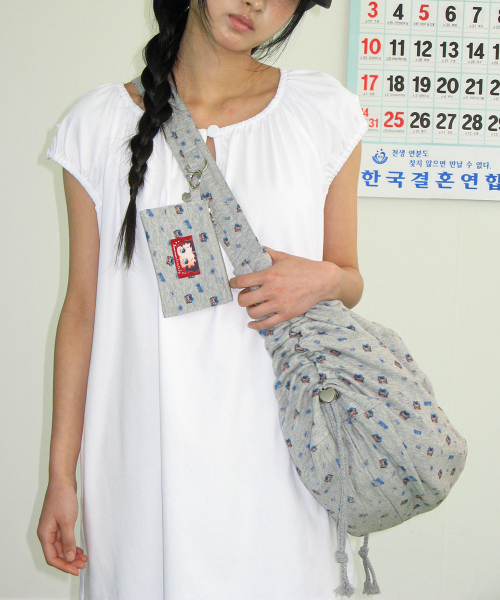 BETTY BOOP PATTERN STRING CROSS BAG GREY