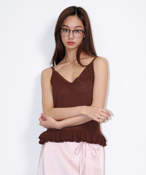 Льняной топ без рукавов с рюшами Brown