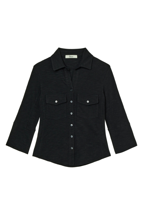 BUTTON COLLAR T-SHIRT IN BLACK