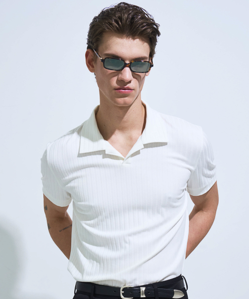 V-NECK RIBBED POLO (WHITE)