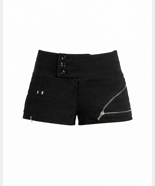 Clip zip placket short pants (BLACK)