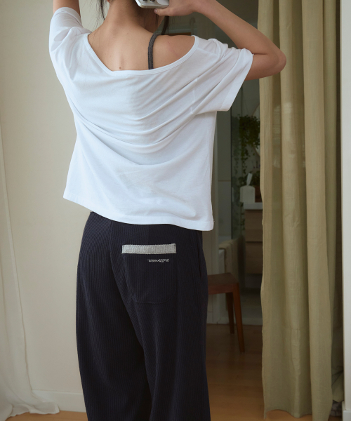 Stripe low-rise semi wide pants - NAVY