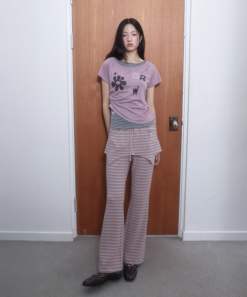 스트라이프 레이어드 플레어 스커트 팬츠 PURPLE PINK