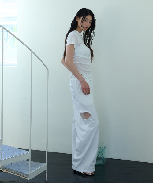 CUT-OUT DRAWSTRING PANTS_ WHITE