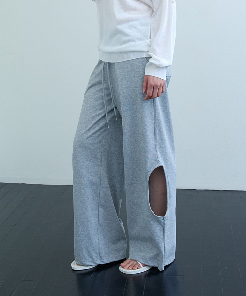 CUT-OUT DRAWSTRING PANTS_ MELANGE GREY