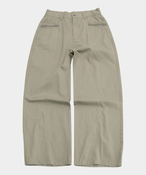 Широкие хлопковые брюки колорблок с карманами Beige