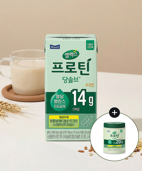 [24개] 셀렉스 식물성 프로틴 당솔브 혈당밸런스 음료 오곡맛 190ml+당솔브 미숫가루 266G 1통