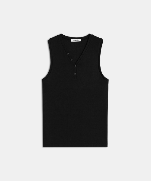 Denver sleeveless button henley black
