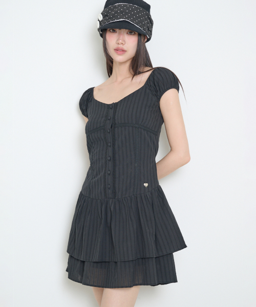 PUFF FRILL DRESS BLACK