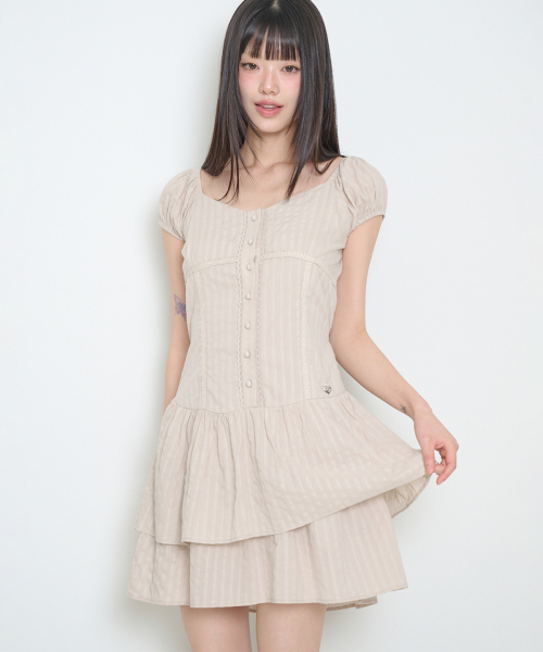 PUFF FRILL DRESS BEIGE