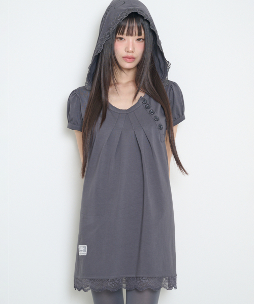 LACE HOODIE DRESS CHARCOAL