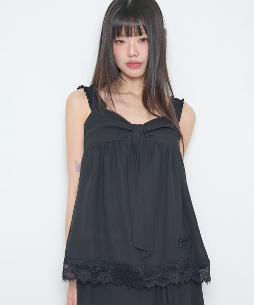 BOW CHIFFON LACE SLEEVELESS BLACK