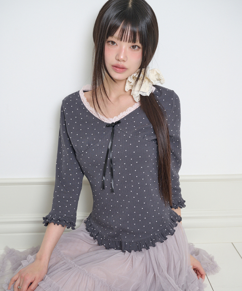 DOT LACE T-SHIRT CHARCOAL