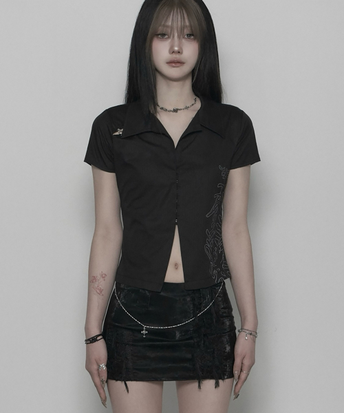 Born Hook-slit Short Shirt (BLACK)