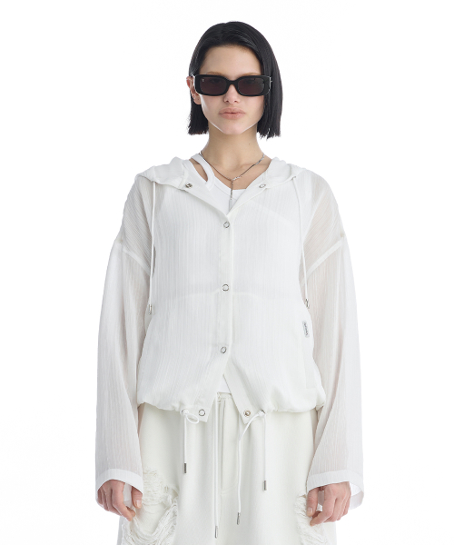 Sheer Hooded Snap Jacket [ White ]