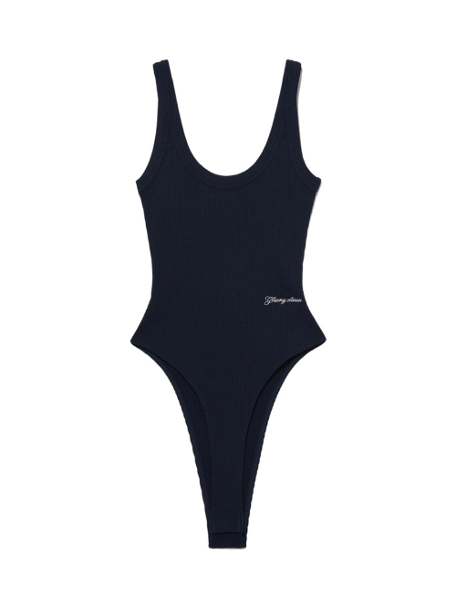 MUSINSA | GLOWNY G SCOOP NECK WAFFLE BODYSUIT (NAVY)