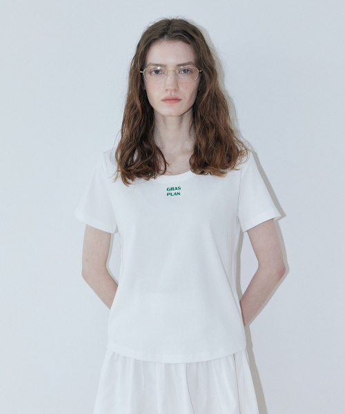 Logo U-neck Half Sleeve T-shirt_Ivory