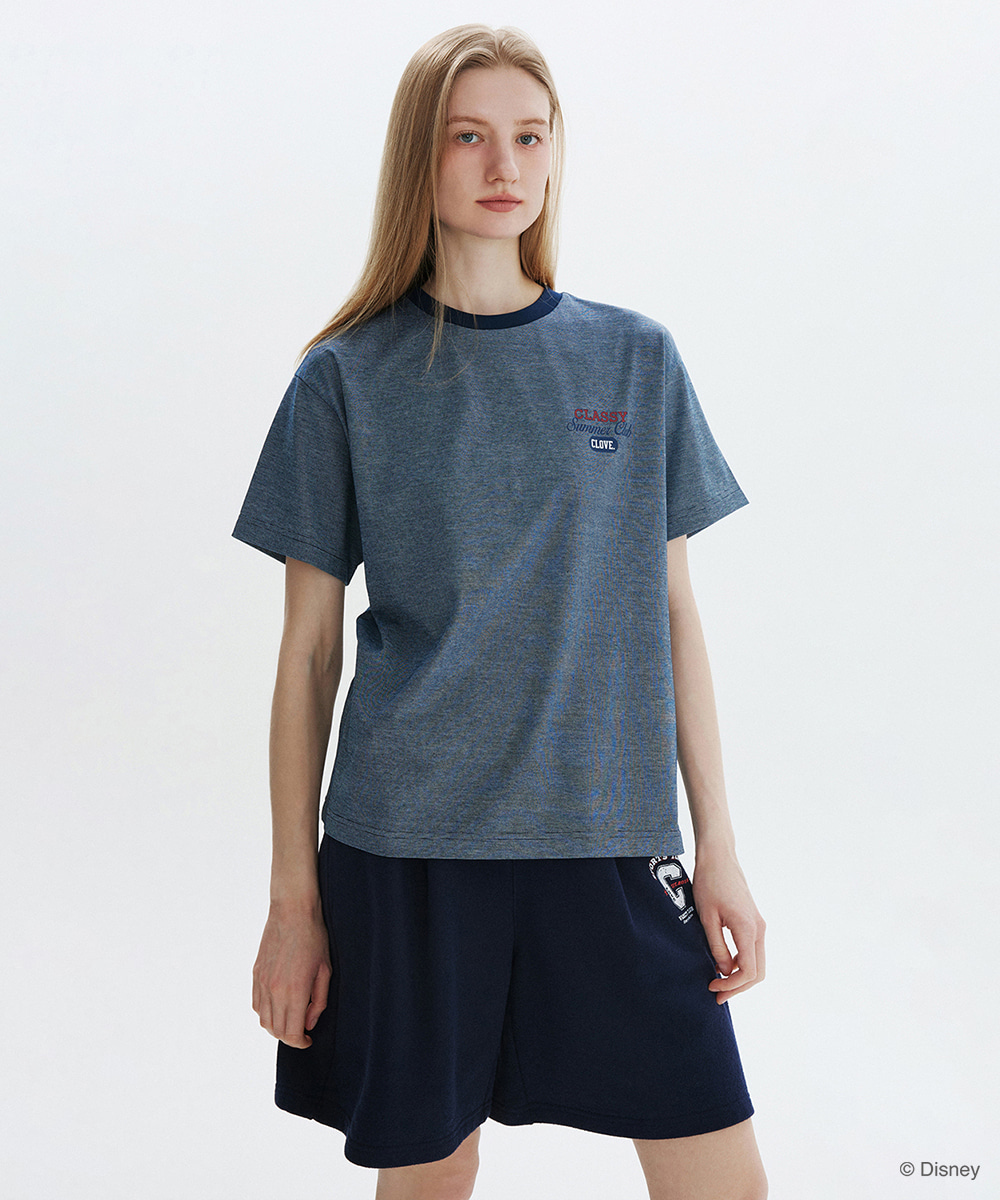 [26SM clove] Mickey_Stripe T-Shirt (Navy)