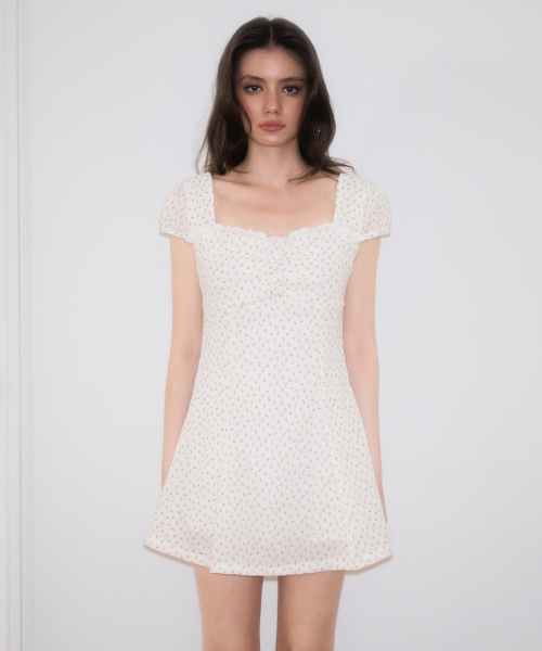 로제프란츠 Lace Shirring Button Flare Dress [Ivory]