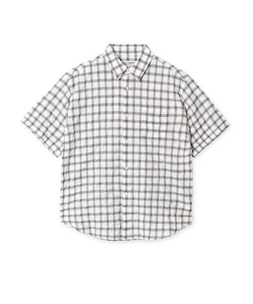 OVERSIZED SHORT SLEEVE CHECK SHIRT (WHITE)