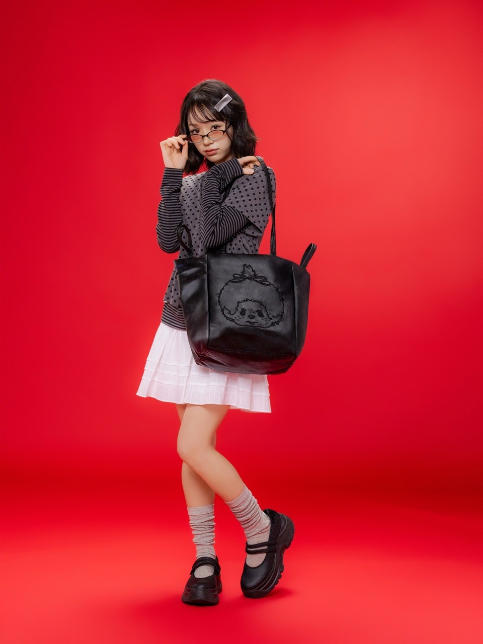 Reversible Tote Bag Monchhichi Girl Black