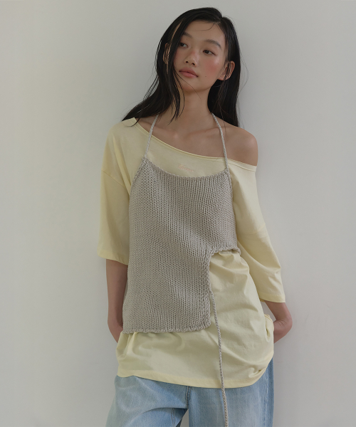 TIE-UP STRING KNIT TOP (GRAY)