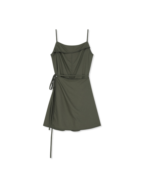 SLEEVELESS WRAP DRESS IN KHAKI