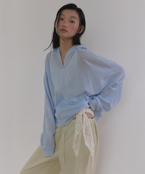 SUMMER SHEER LOGO ZIP-UP HOODIE (SKY BLUE)