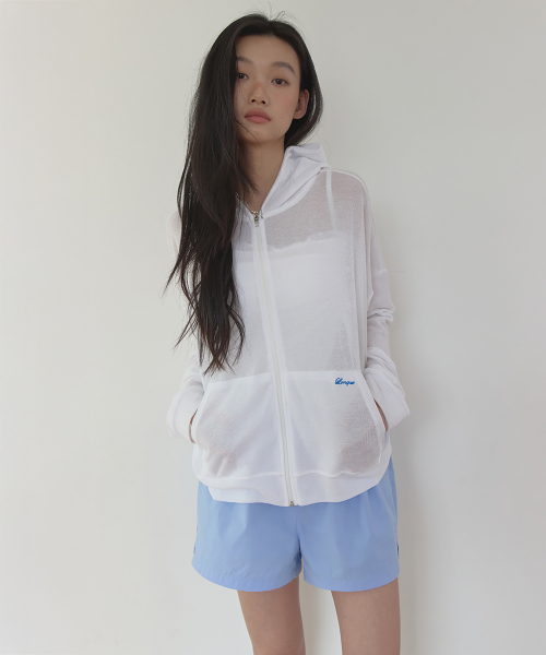 SUMMER SHEER LOGO ZIP-UP HOODIE (WHITE)
