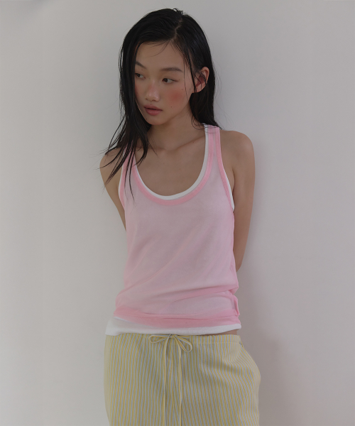 SHEER U-NECK LAYERED SLEEVELESS TOP (PINK)