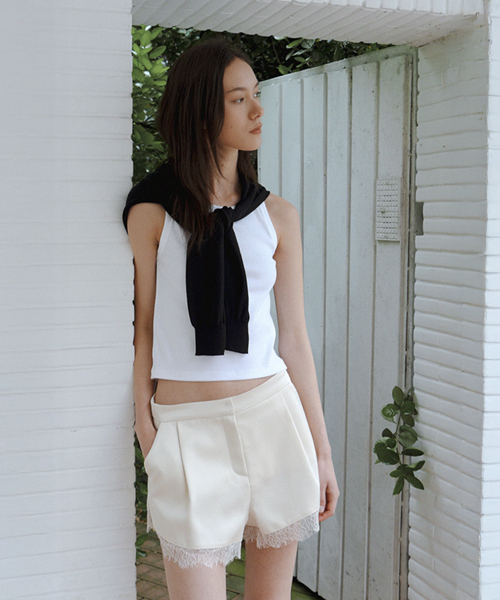 Lace-Trimmed Satin Mini Shorts