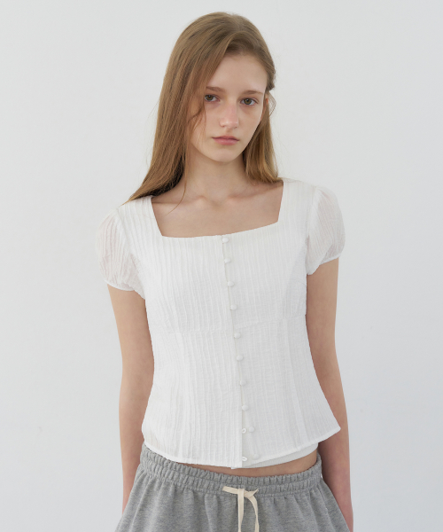Button Detail Puff Blouse