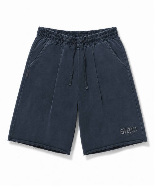 RAW-CUT PIGMENT BURMUDA PANTS NAVY
