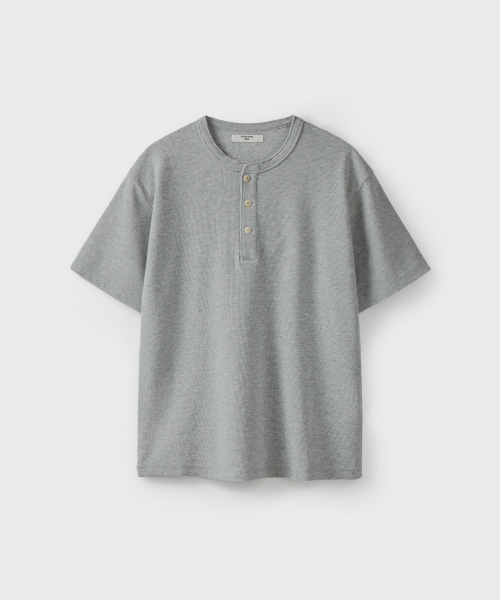 WAFFLE HENLEY S/S T-SHIRT [MELANGE GRAY]