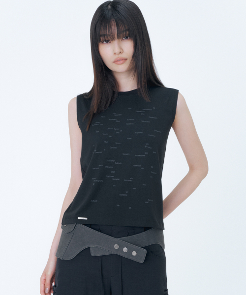 Typographic semi crop sleeveless BLACK