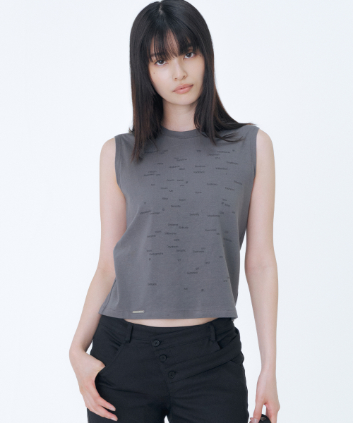 Typographic semi crop sleeveless CHARCOAL