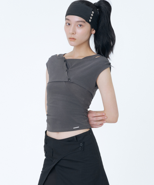 Micro cardigan layered top CHARCOAL