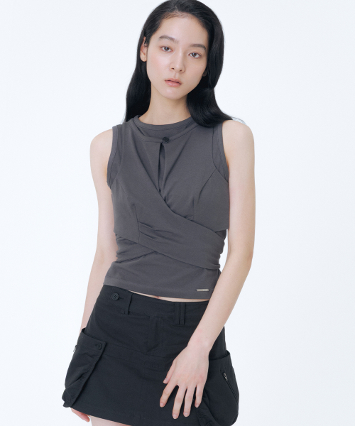 Tie-up layered sleeveless CHARCOAL