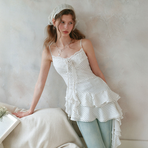 Cest_Polka dot ruffle camisole