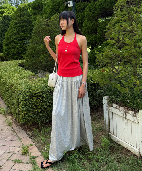 Tencel shirring long skirt