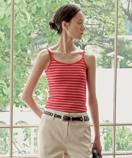 Stripe Cotton Span Slim Sleeveless_TOP