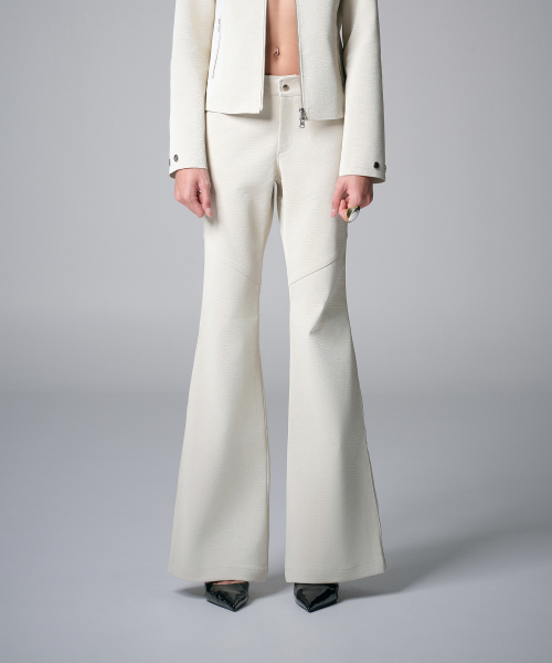 Croc Embossed Low-Rise Bootcut Pants — Ivory