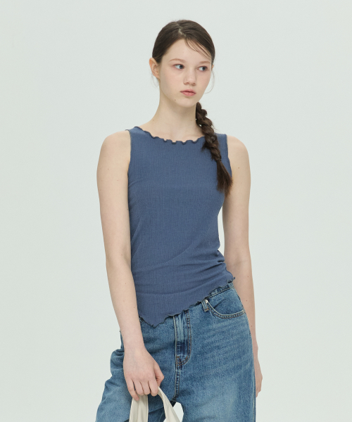 Asymmetric Hem без рукавов топ (синий)