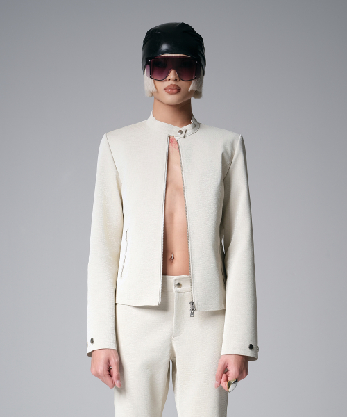 Croc Embossed Leather Jacket — Ivory