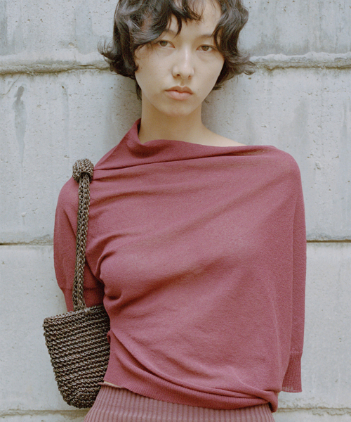 DRAPED WIDE-NECK TOP IN MIXED COTTON (2COLORS)