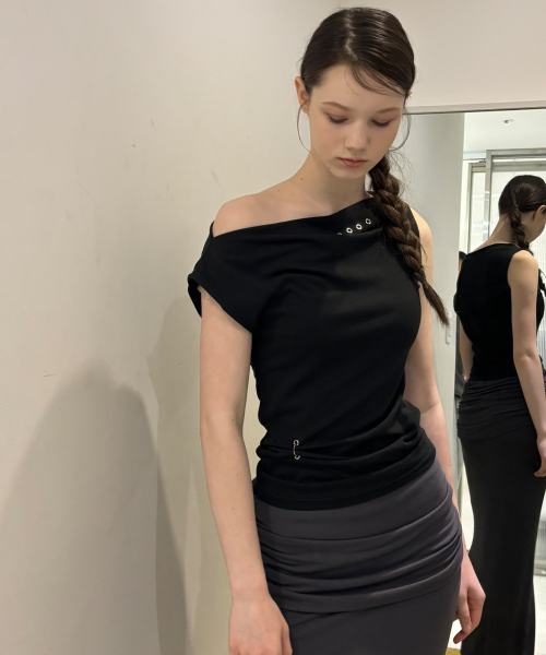 One-плечо Eyelet без рукавов топ (чёрный)