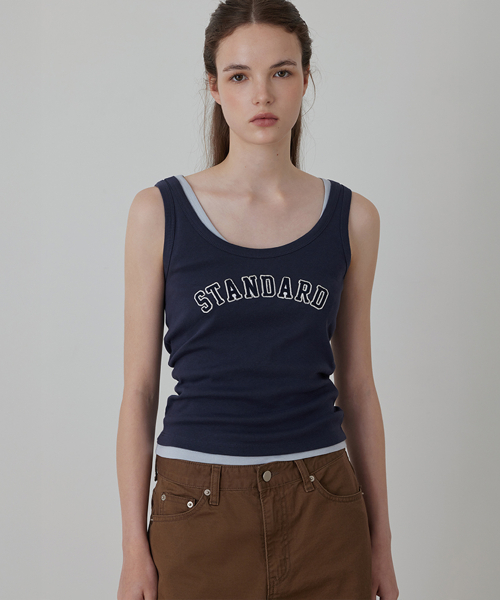 Standard Embroidery Sleeveless_TOP_Navy