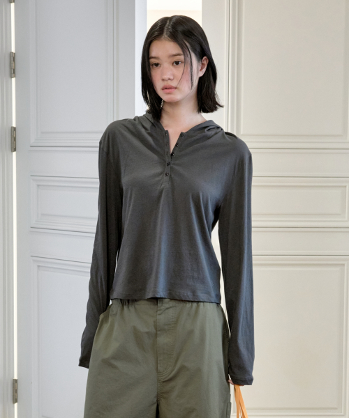 SHEER HOODED TEE_CHARCOAL [LC262TS12CC]